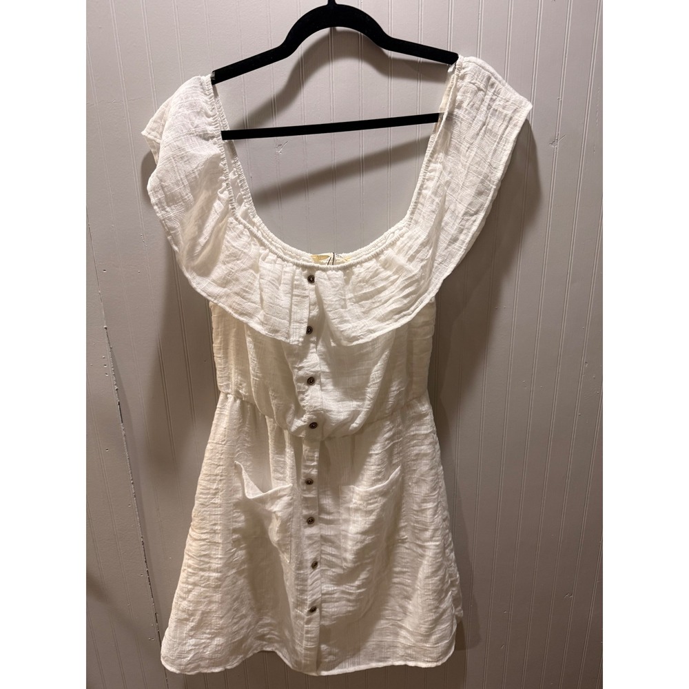 Peach Love California White Ruffle Button Front Gauze Mini Dress Womens